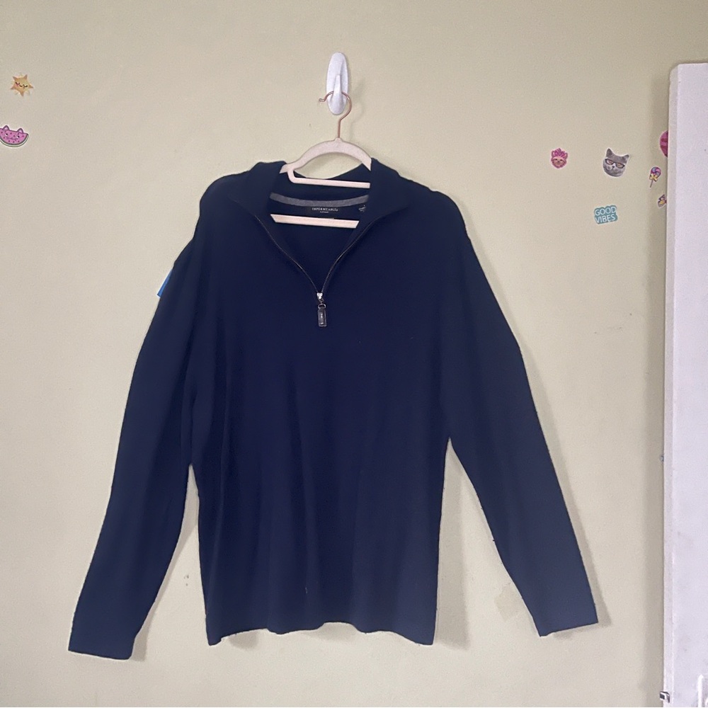 Impermeable material Navy Blue Cashmere Quarter-Zip Sweater